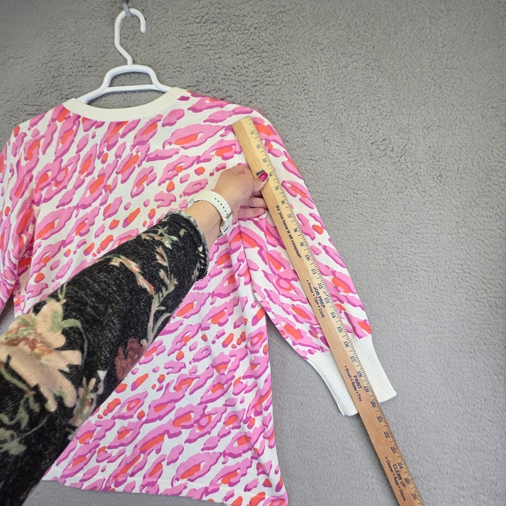 Bob Mackie Cardigan Womens L White Pink Wearable Art Print Side Slit Sweater - Picture 10 of 14